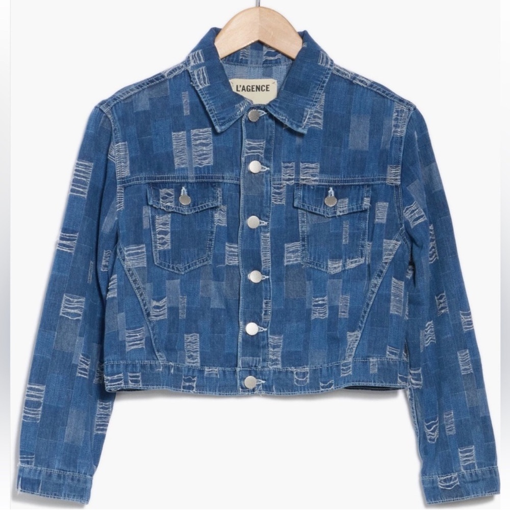 L’AGENCE Koda Patchwork-Effect Cropped Denim Jack… - image 2